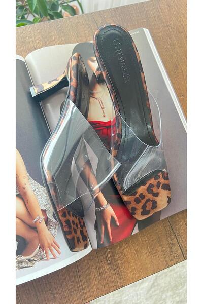 carweza Luz Leopard Transparent Short Heel Slippers
