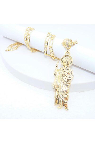 Choice قلادة سانت جود مطلية بالذهب عيار 14 قيراطًا، سلسلة فيجارو على شكل قلاد...