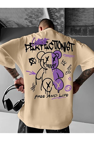 LAND MODA Ανδρικό γραφικό μπλουζάκι "Perfectionist" - Ροζ, Χαλαρή εφαρμογή, S...