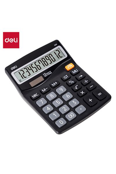 Deli E1210 Calculator - Plastic, 12 Digits, Black, Dual Power