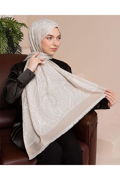 aldyoo Beige Double Face Ethnic Pattern Viscose Shawl
