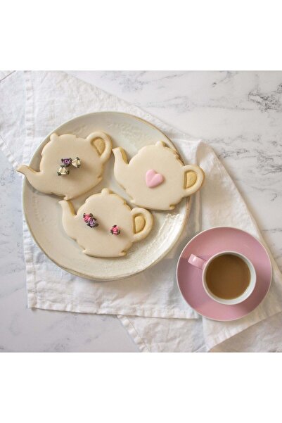 Hobist قالب كوكيز منقوش على شكل إبريق شاي وقالب لب السكر