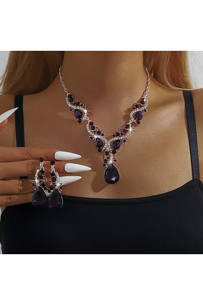 Choice ZT9249-Purple 3pcs women's jewelry set with rhinestone crystal necklace earrings, bridal wedding acc