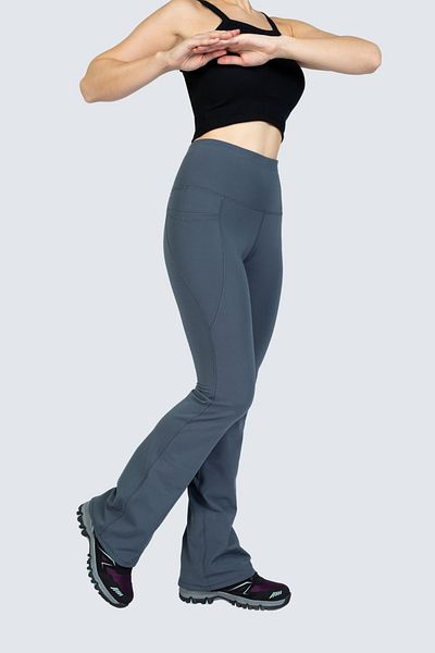 The Step Sports High Waist Gray Gathering Spanish Leg Pocket Sports Leggings Trousers