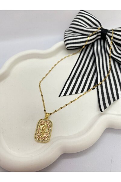 Lucky BE Collection LUCKY B&E PEMBE MİNELİ DENİZ ATI ÇELİK KOLYE GOLD