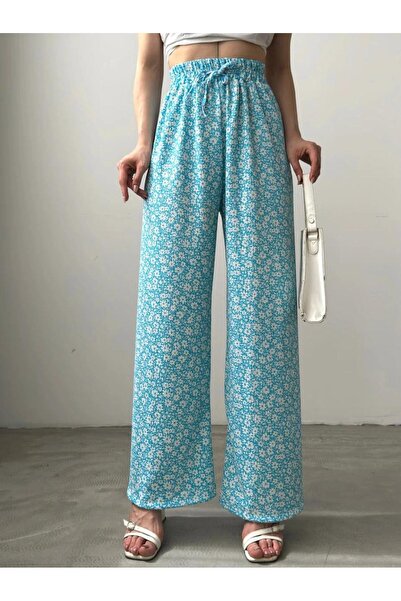EGELİMODA بنطال ملفوف بنقشة زهور زرقاء