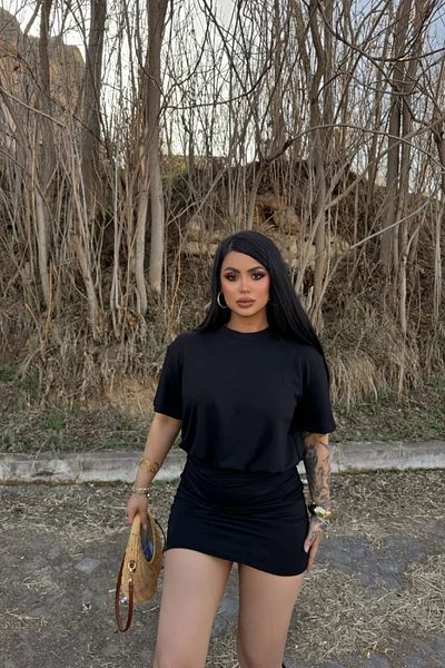 MOZENA Modal Fabric Skirt Gathered Mini Dress