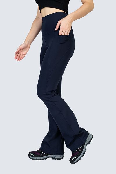 The Step Sports High Waist Navy Blue Gathering Spanish Leg Pocket Sports Leggings Trousers