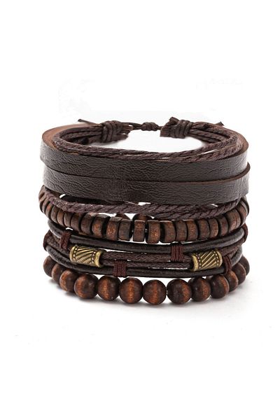 Choice BROWN 4PCS Fashion Vintage Multi-Layer Wooden Beads Trendy Accessories Men's Bracelet