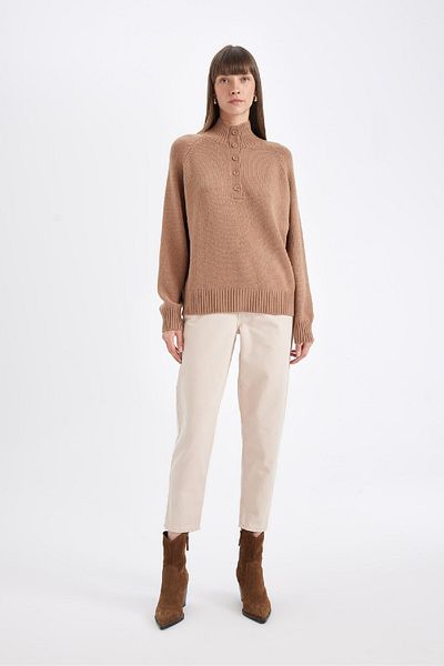 DeFacto Comfortable Cut Soft Knitwear Sweater - Buttoned Collar, C9056Ax24Wn