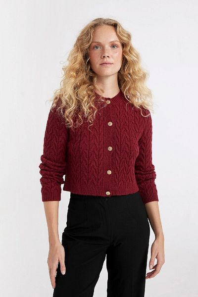 DeFacto Regular Fit Crew Neck Hair Knit Pattern Buttoned Knitwear Cardigan C9044Ax24Wn