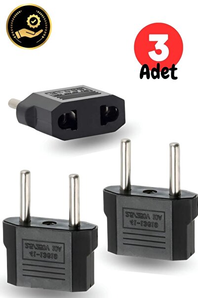 Derwell 3 ADET 2 Pinli Priz Dönüştürücü Amerikan-Türkiye Şarj Çevirici Adaptö...