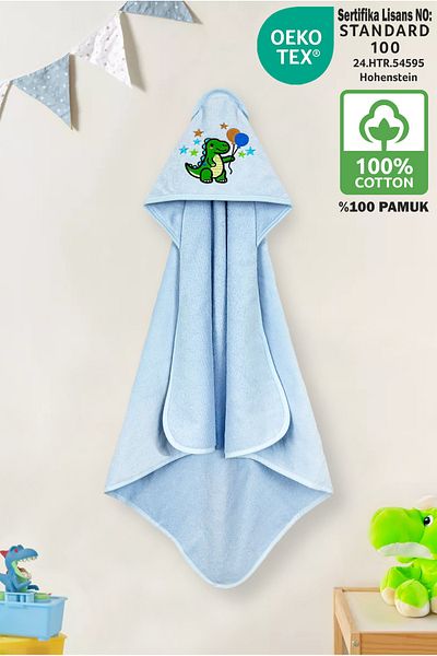 Ellaline Oeko-Tex Certified 100% Cotton Velvet Baby Towel - Soft, Absorbent and Warm, with Dinosaur