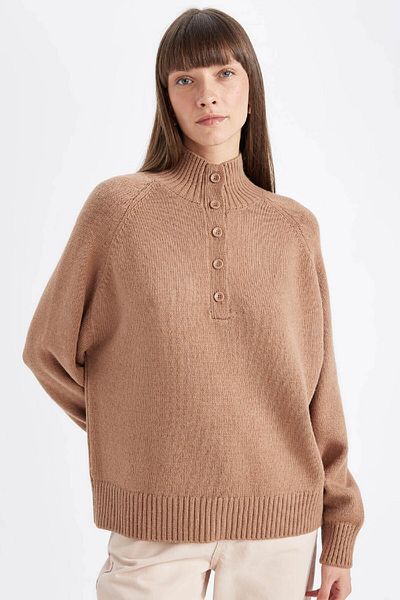 DeFacto Comfortable Cut Soft Knitwear Sweater - Buttoned Collar, C9056Ax24Wn
