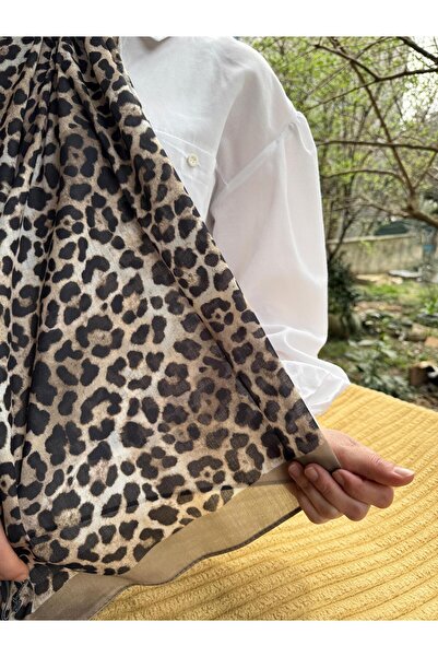 shalby Leopard Print Soft Cotton Shawl, Light Khaki