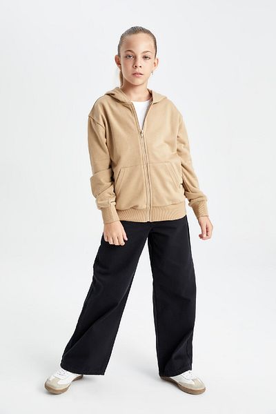 DeFacto Girl's Basic Plain Hooded Zippered School Cardigan C8110A824Au