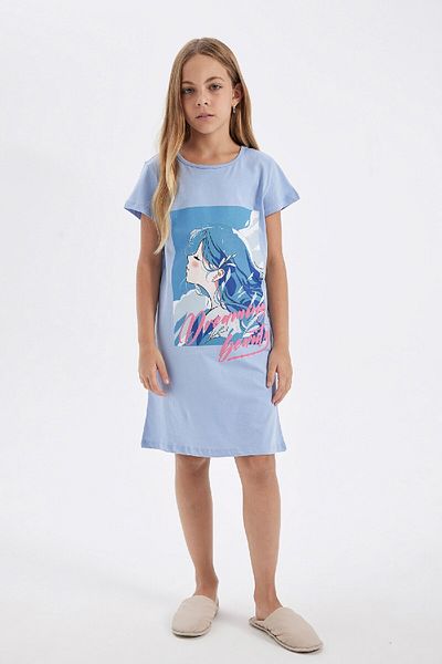 DeFacto Printed Short Sleeve Nightgown for Girls - C8525A824SM