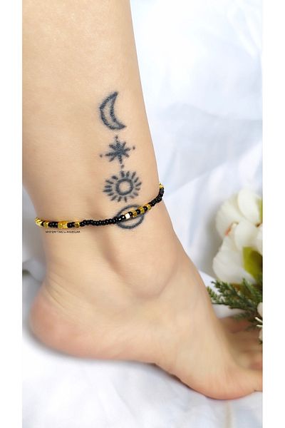 MYSTERY TAKI AKSESUAR Black Gold Cube Detail Anklet