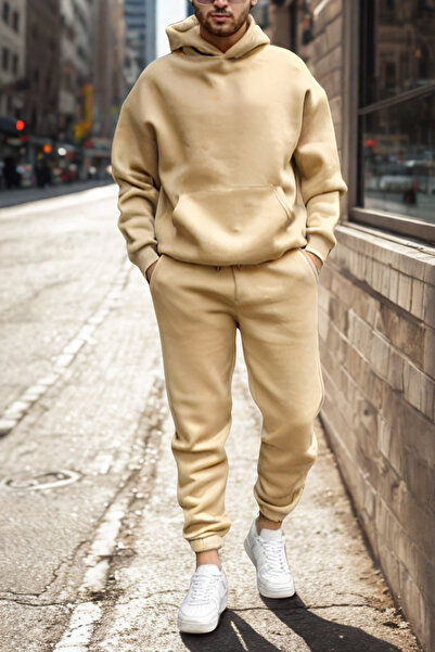 ruNadeS Ανδρικό Σετ Φούτερ με κουκούλα με φαρδιά εφαρμογή με μαλακή υφή και ελαστικά πόδια - Casual