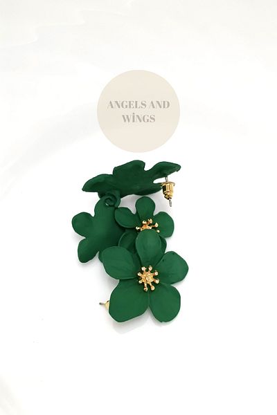 SherDesing Green Flower Motif Double Dangle Earrings