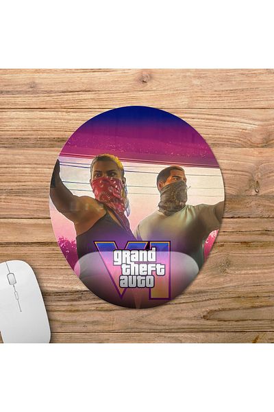 Pixxa GTA 6 - Grand Theft Auto 6 - GTA VI لوحة ماوس مع مسند للمعصم موديل 7 - بيضاوي