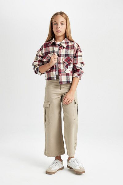 DeFacto Girl - Relax Fit Checked Crop Shirt, Long Sleeve C9481A824Au