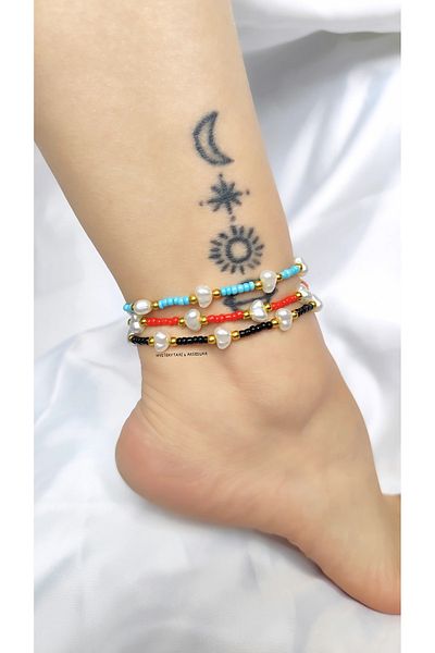 MYSTERY TAKI AKSESUAR Triple Pearl Ankle Bracelet