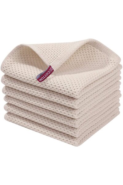 Choice مناشف أطباق مطبخ منسوجة بنمط الوافل، مصنوعة من القطن بنسبة 100%، لون بيج، 6 قطع، ناعمة للغاية، ماصة، سريعة الجفاف