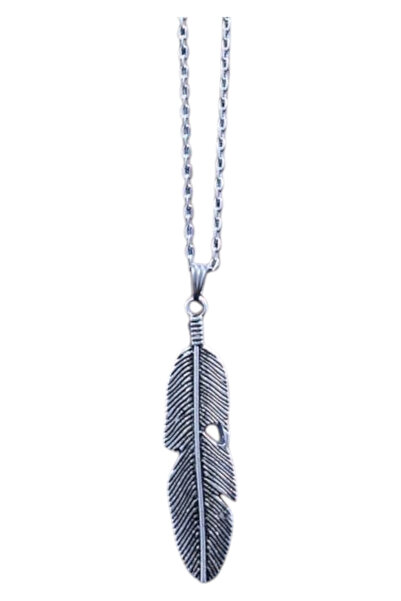 GnelD Feather Patterned Model Men's Silver Color Gift Necklace