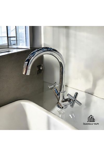 İSAOĞLU YAPI Classic Vintage Sink Faucet, Brass Material and 5 Years Warranty