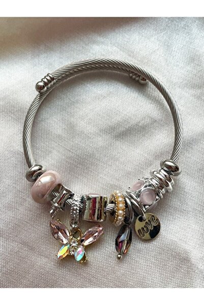 Snartun سوار من الفولاذ بنمط فراشة كريستال هولوجرام صغير وردي اللون - غير تشويه، مع صندوق خاص