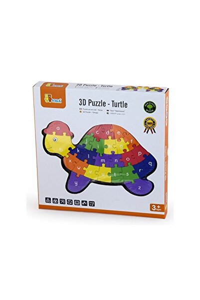 Viga Puzzle din lemn 3D cu litere si cifre - broscuta testoasa