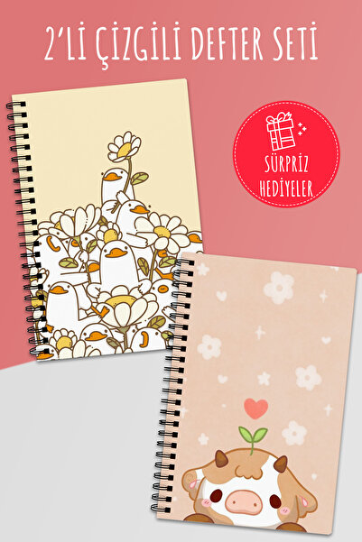 Anime Marketi مجموعة من 2 دفاتر ملاحظات مخططة - مقاس A5 50 ورقة و100 صفحة مجم...