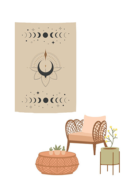 GREENDECOR Bohemian Beige Mandala Moon Star Yoga Hippie Lotus Wall Drape Wall Tapestry Wall Art Decoration