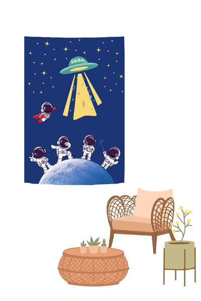 GREENDECOR Astronaut, spațiu, planetă, lună, stea, Marte, Pământ, tapet, tapiserie, artă de perete, decorare de perete