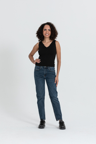 İLKCET MODA Γυναικείο πλεκτό μπλουζάκι με κομμένο γιακά