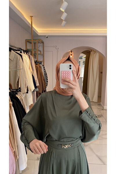 KAHMA COLLECTİON HAKİ SATEN ASİMETRİK KESİM PANTOLONLU TAKIM