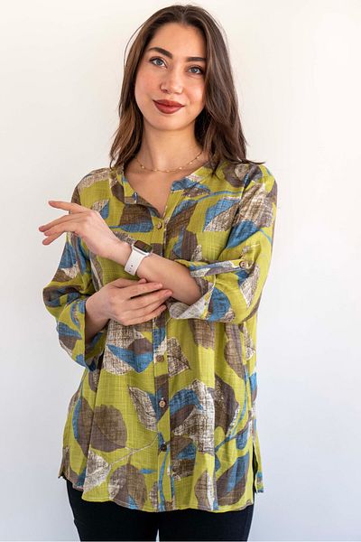 citycenterfashion Large Size Fold Sleeve Shirt - 100% Cotton Organic Linen cty-akc-uzd1