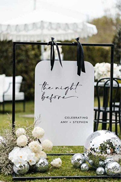 Yalova Design Düğün Nişan Siyah Kurdaleli Oval Köşe Karşılama Panosu