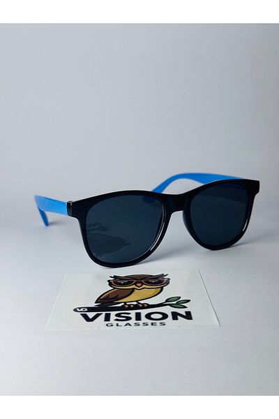 VG VISION GLASSES Children's Classic Black Frame Blue Handle Sunglasses