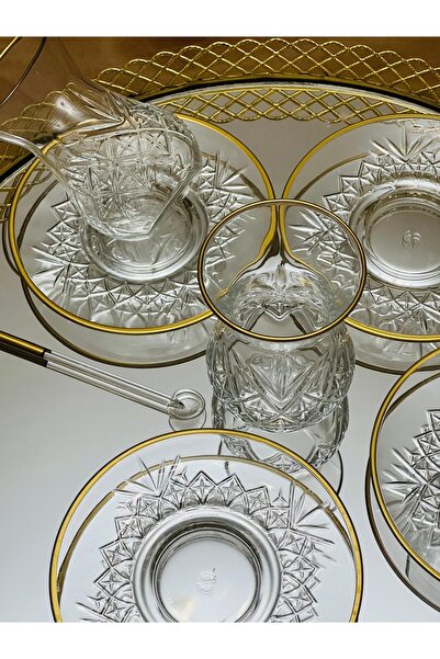 SAMSA Paşabahçe Gold Desen Kesme Kristal Çay Bardağı Seti Takımı 18 parça Çay seti 6 kişilk özel seri