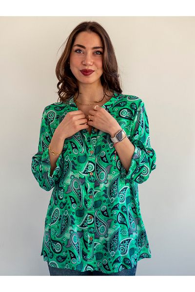 citycenterfashion Large Size Fold Sleeve Shirt - 100% Cotton Organic Linen cty-akc-uzd1