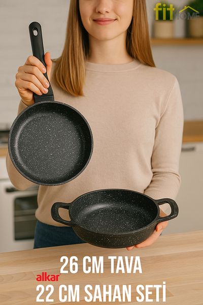 FİTHOME 26cm Pan and 22cm Pan Set - High Heat Resistance, Ergonomic Handle Surface and Product Design