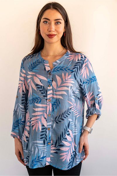 citycenterfashion Large Size Fold Sleeve Shirt - 100% Cotton Organic Linen cty-akc-uzd1