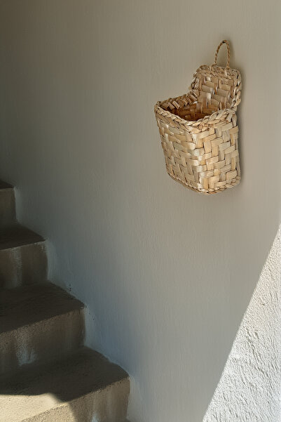 HAKİCİ Dekoratif Çok Amaçlı Doğal El Yapımı Hasır Kapı Süsü Saksı Sepet