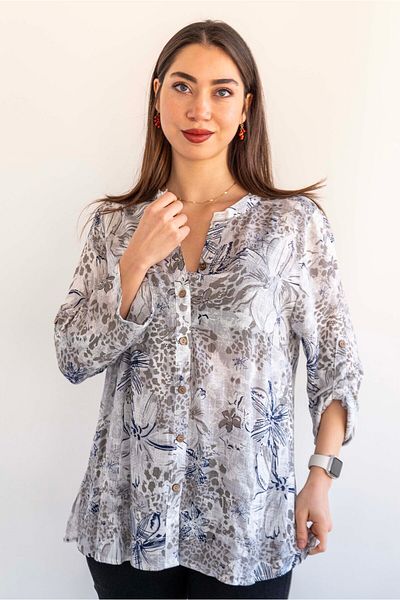 citycenterfashion Large Size Fold Sleeve Shirt - 100% Cotton Organic Linen cty-akc-uzd1
