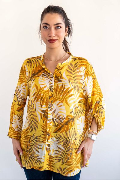 citycenterfashion Large Size Fold Sleeve Shirt - 100% Cotton Organic Linen cty-akc-uzd1