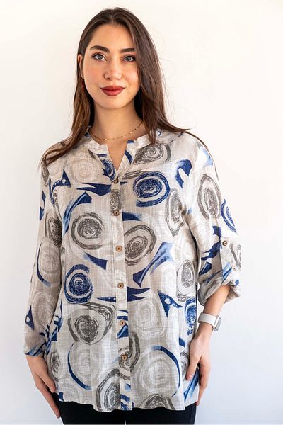 citycenterfashion Large Size Fold Sleeve Shirt - 100% Cotton Organic Linen cty-akc-uzd1