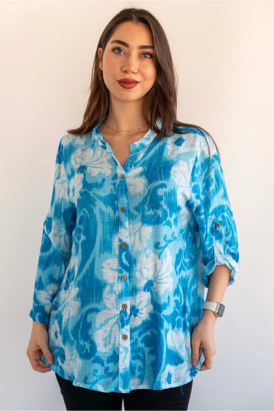 citycenterfashion Large Size Fold Sleeve Shirt - 100% Cotton Organic Linen cty-akc-uzd1