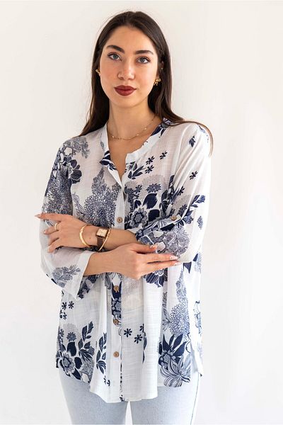 citycenterfashion Large Size Fold Sleeve Shirt - 100% Cotton Organic Linen cty-akc-uzd1
